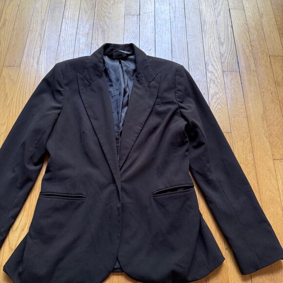 Norma Kamali Size 12 Black One-Button Peak Lapel Single-Breasted Blazer Jacket - Picture 4 of 12